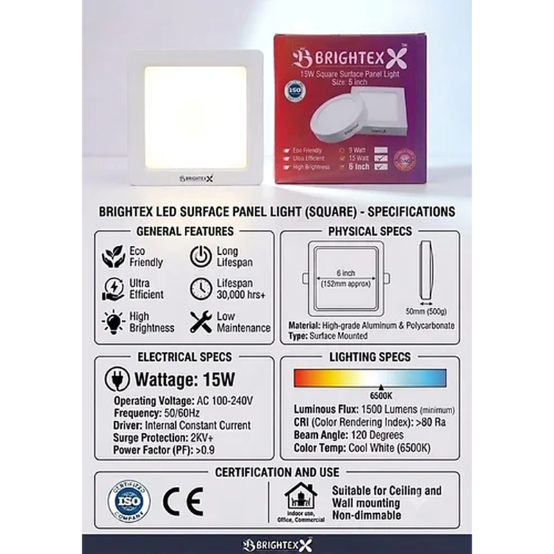 15w Square Led Surface Panel Light